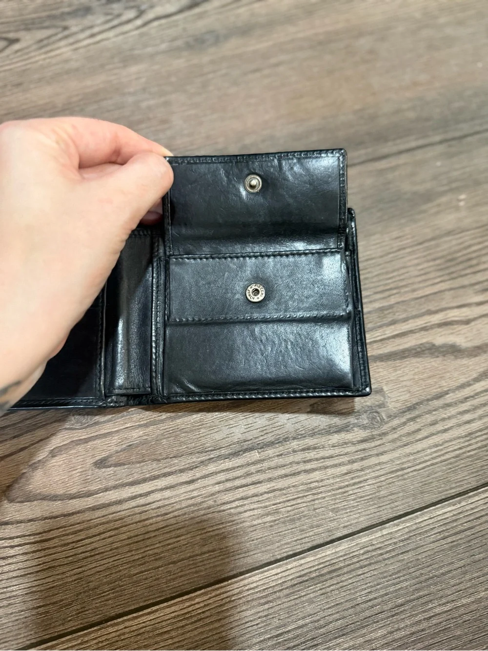 Vintage Hunting World Bifold Wallet Black Nylon Leather Made In Italy